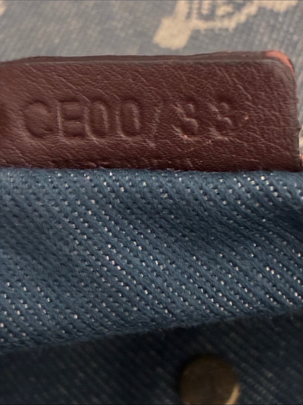 Celine Blue and Cream Monogram Shoulder Bag with Brown Leather Trim and Studs - Picture 8 of 10